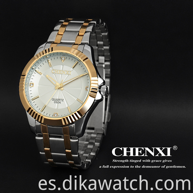 CHENXI nuevo reloj de cuarzo para hombre y mujer, reloj de acero inoxidable resistente al agua a la moda, reloj de pulsera dorado de lujo 050A